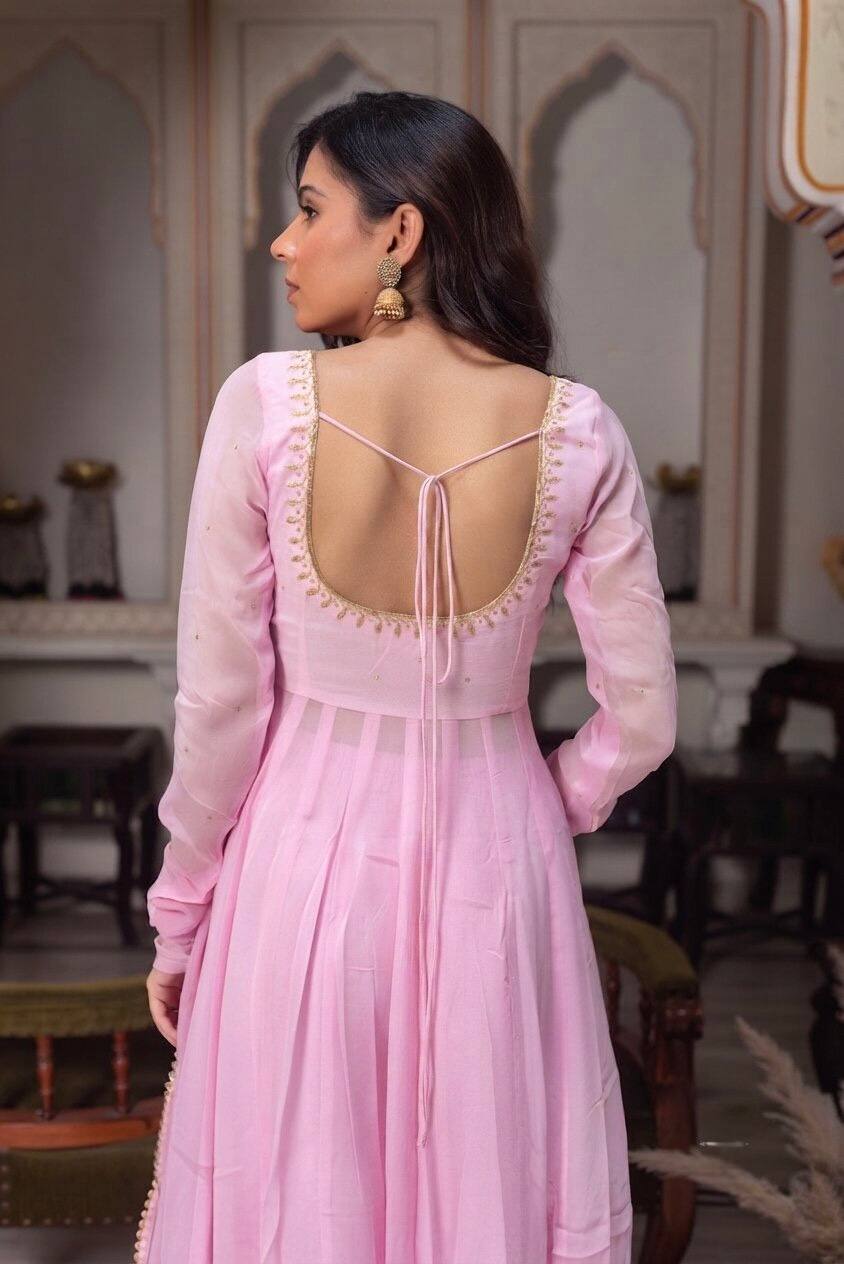 Baby Pink Anarkali Set – Fox Georgette with Palazzo & Dupatta