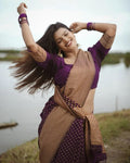 Wommella Wine Purple & Gold Polka Dot Saree with Woven Border
