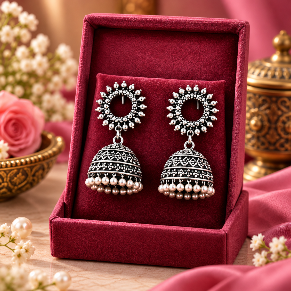 Oxidized Silver Chandbali Jhumka Earrings for Women | Traditional Ethnic Jewellery