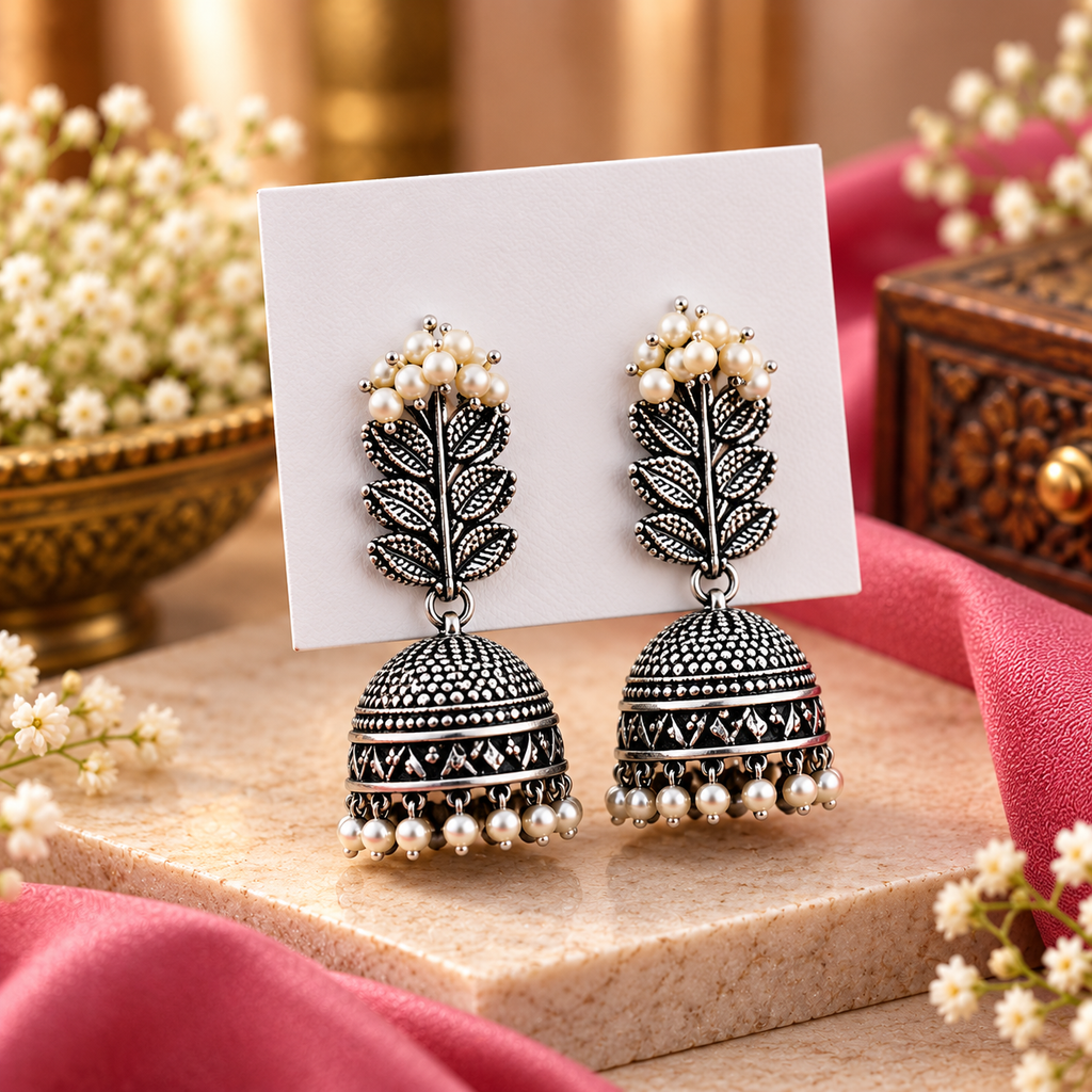 Oxidized Silver Chandbali Jhumka Earrings for Women | Traditional Ethnic Jewellery