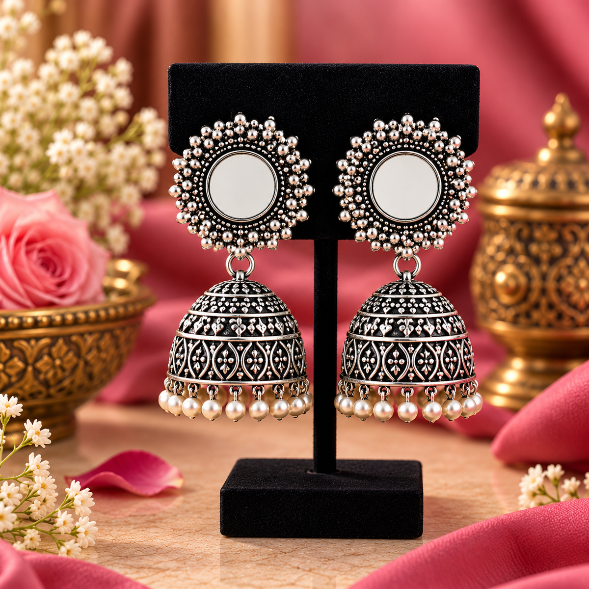 Oxidized Silver Chandbali Jhumka Earrings for Women | Traditional Ethnic Jewellery
