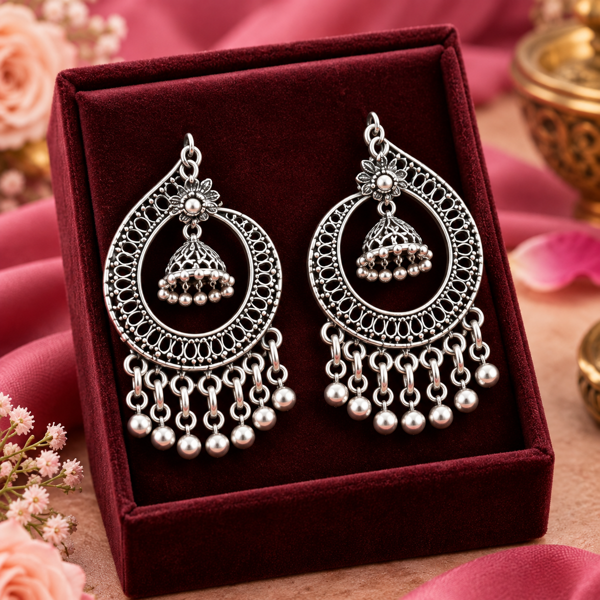 Oxidized Silver Chandbali Jhumka Earrings for Women | Traditional Ethnic Jewellery