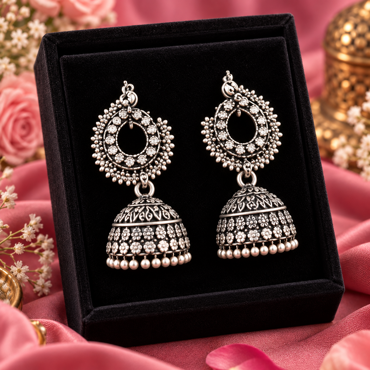 Oxidized Silver Chandbali Jhumka Earrings for Women | Traditional Ethnic Jewellery