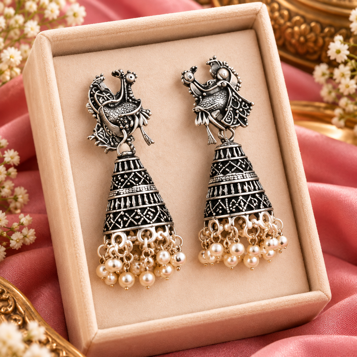 Oxidized Silver Chandbali Jhumka Earrings for Women | Traditional Ethnic Jewellery