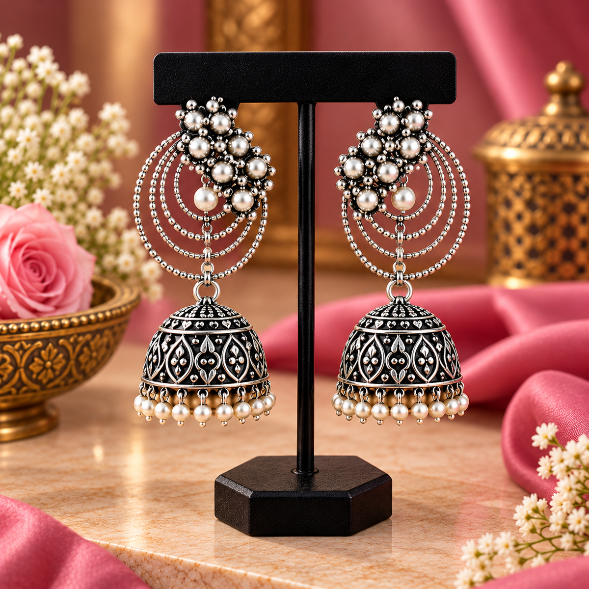 Oxidized Silver Chandbali Jhumka Earrings for Women | Traditional Ethnic Jewellery