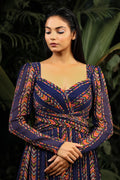 Navy Blue Chevron Digital Print Georgette Gown by Wommella - view 6