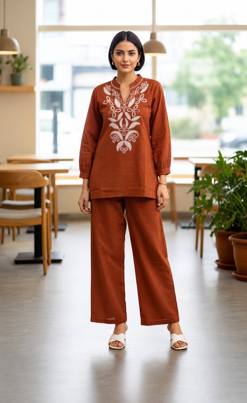 Women’s Embroidered Kurta Pant Co-Ord Set – Stylish Ethnic 2 Piece Set