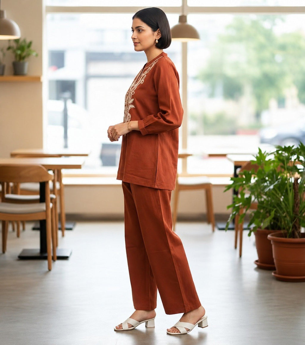 Women’s Embroidered Kurta Pant Co-Ord Set – Stylish Ethnic 2 Piece Set